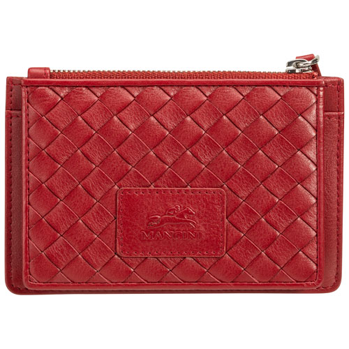 Mancini Basket Weave RFID Genuine Leather 7-Slot Credit Card Case - Red