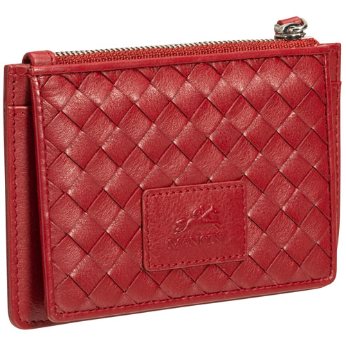 Mancini Basket Weave RFID Genuine Leather 7-Slot Credit Card Case - Red