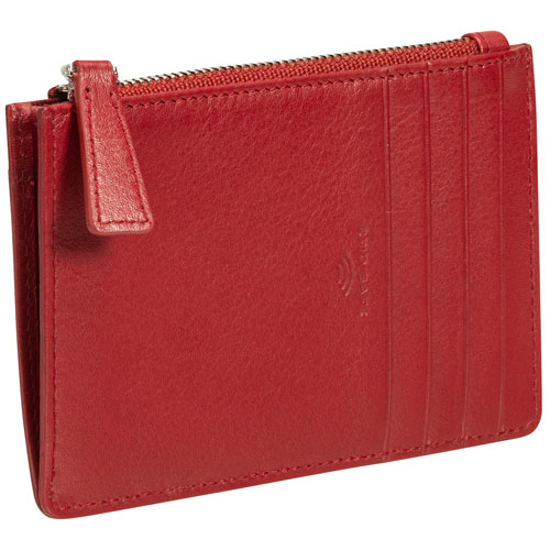 Mancini Basket Weave RFID Genuine Leather 7-Slot Credit Card Case - Red