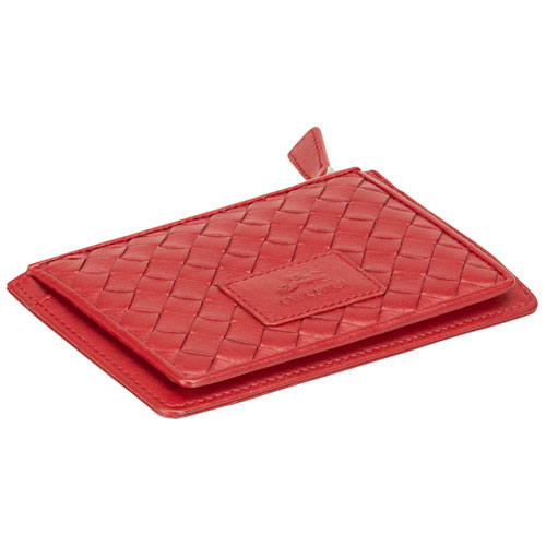 Mancini Basket Weave RFID Genuine Leather 7-Slot Credit Card Case - Red