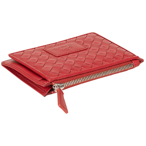 Étui pour cartes de crédit RFID à sept fentes en cuir véritable Motif tressé de Mancini - Rouge