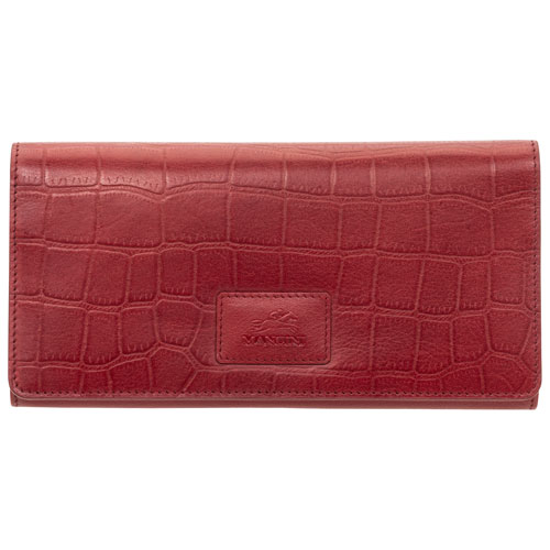 Mancini Croco RFID Genuine Leather Tri-fold Clutch Wallet - Red