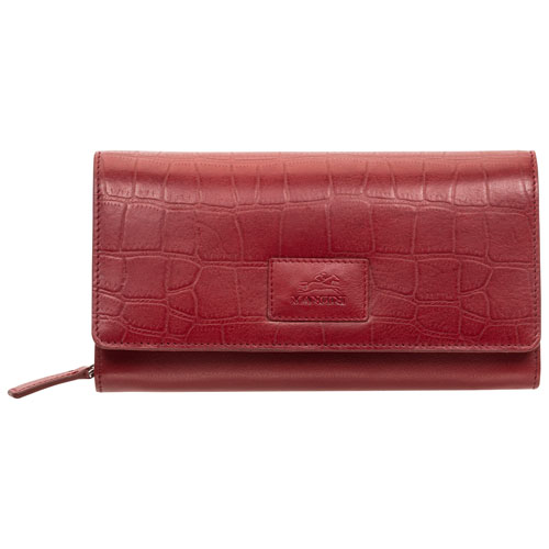 Pochette-portefeuille enveloppe RFID à trois volets en cuir véritable Croco de Mancini - Rouge