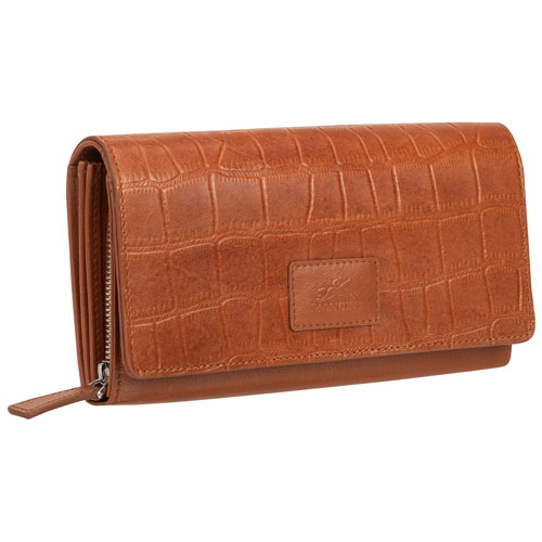 Mancini Croco RFID Genuine Leather Envelope Clutch Wallet - Tan