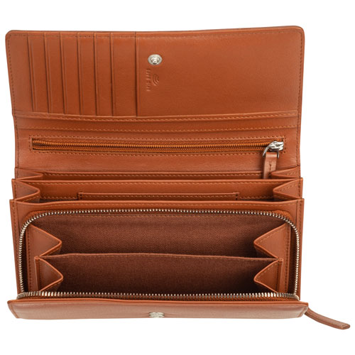 Mancini Croco RFID Genuine Leather Envelope Clutch Wallet - Tan