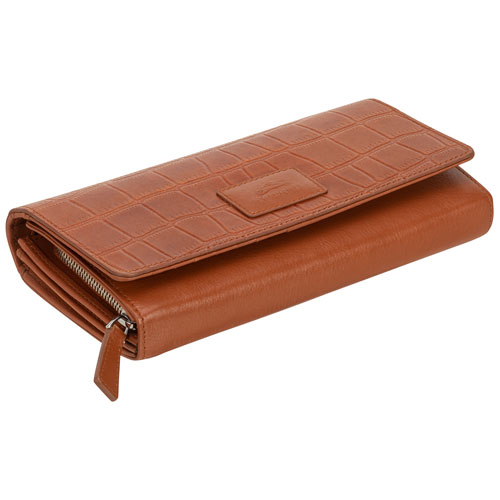 Mancini Croco RFID Genuine Leather Envelope Clutch Wallet - Tan