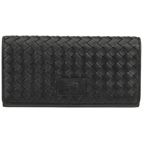 Pochette-portefeuille RFID à trois volets en cuir véritable Motif tressé de Mancini - Noir