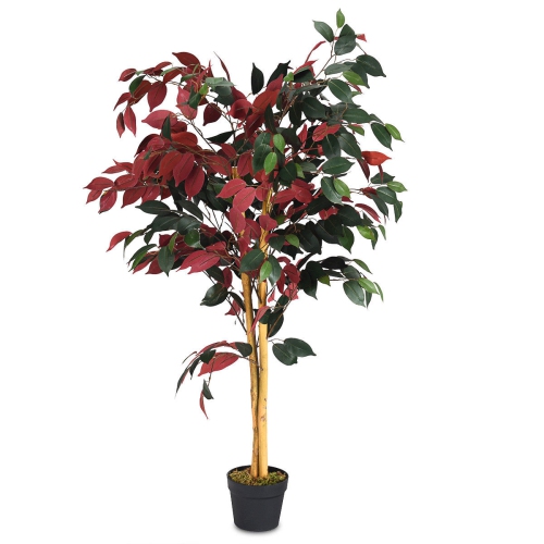 GYMAX  Artificial Capensia Bush Home Decor 4 Feet Green Leaves In Red