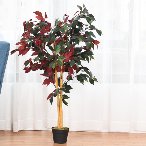 Gymax Artificial Capensia Bush Home Decor 4 Feet Red Green Leaves