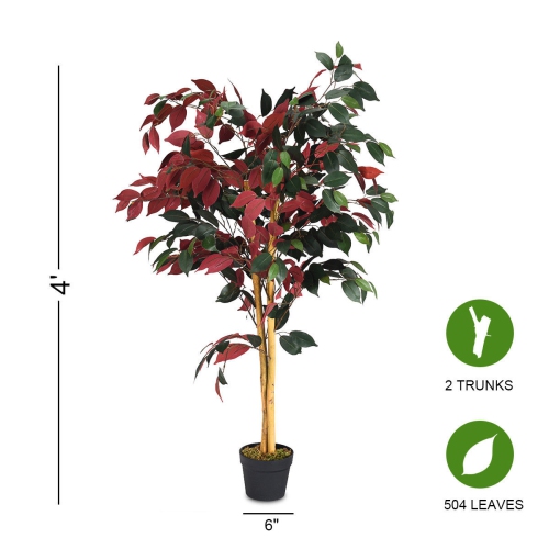 Gymax Artificial Capensia Bush Home Decor 4 Feet Red Green Leaves