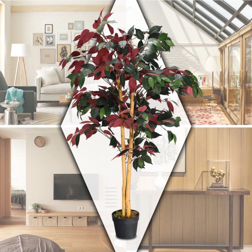 Gymax Artificial Capensia Bush Home Decor 4 Feet Red Green Leaves