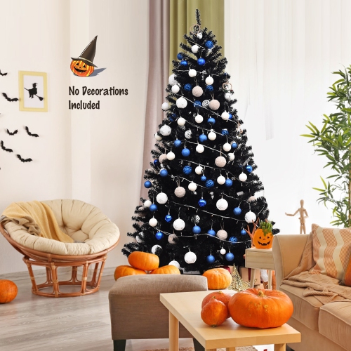 Gymax 7.5FT Artificial Halloween Christmas Tree Hinged Pine Tree Holiday Decoration