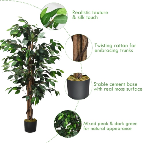 Gymax 4Ft Artificial Ficus Tree Fake Greenery Plant Home Office Decoration