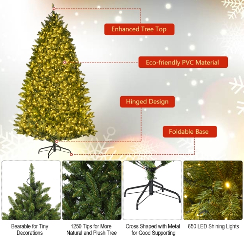Gymax 6ft Pre-lit LED Light Christmas Fir Tree w/8 Flash Modes Patio