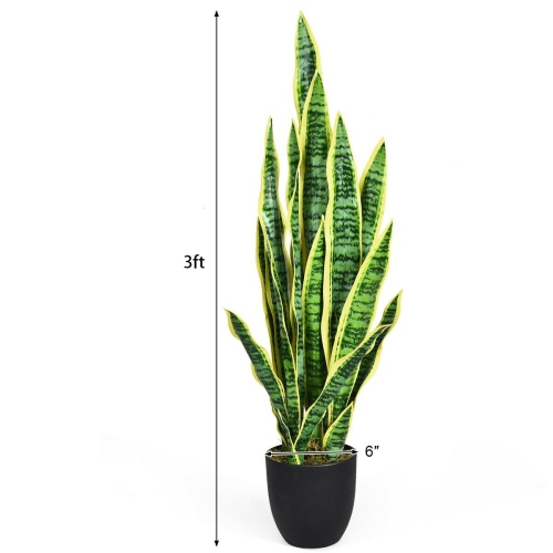Gymax Artificial Snake Plant 35.5" Fake Sansevieria Indoor-Outdoor Decoration Yellow