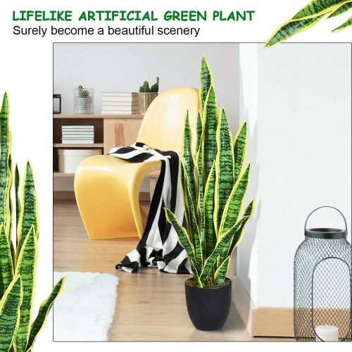 Gymax Artificial Snake Plant 35.5" Fake Sansevieria Indoor-Outdoor Decoration Yellow