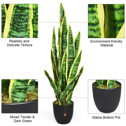 Gymax Artificial Snake Plant 35.5" Fake Sansevieria Indoor-Outdoor Decoration Yellow