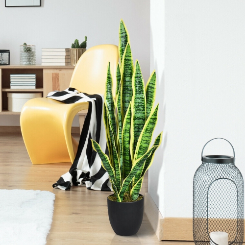 Gymax Artificial Snake Plant 35.5" Fake Sansevieria Indoor-Outdoor Decoration Yellow