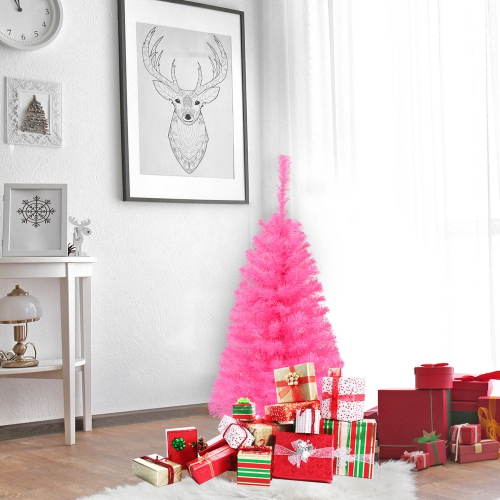 Gymax 3FT Pink Artificial Christmas Tree Mini Xmas Pine Tree Holiday Decoration