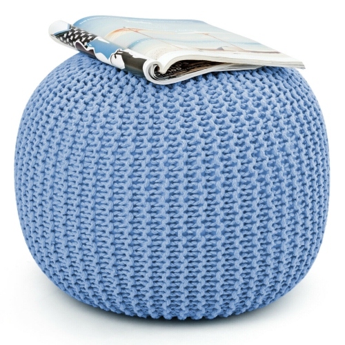 Gymax Pure Cotton Pouf Floor Ottoman Hand Knitted Footrest Cable Style Home