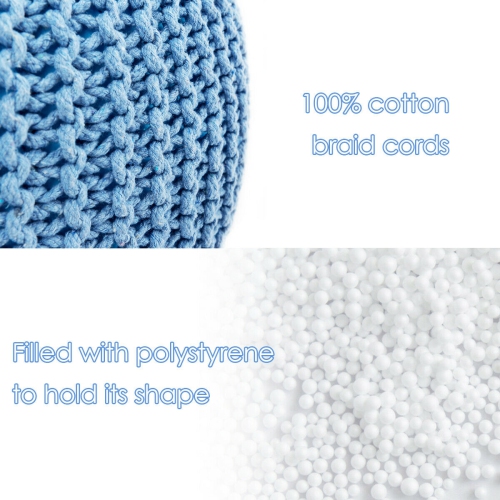 Gymax Pure Cotton Pouf Floor Ottoman Hand Knitted Footrest Cable Style Home