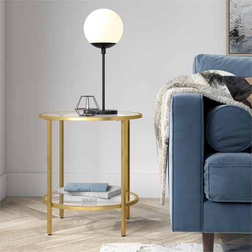 HENN&HART  20" Brass Metal/glass Side Table