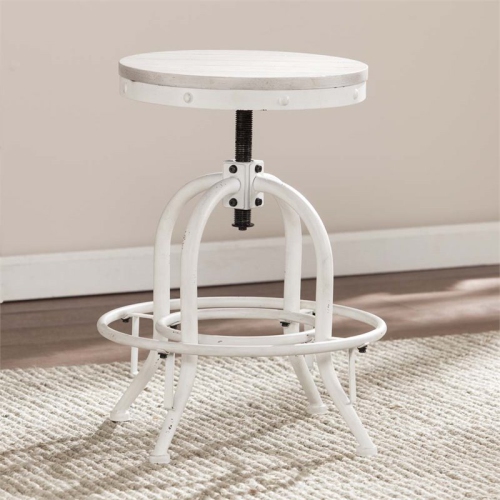 SEI Furniture Industrial Adjustable Swivel Bar Stool in White