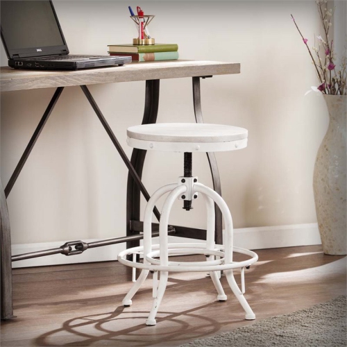 SEI Furniture Industrial Adjustable Swivel Bar Stool in White