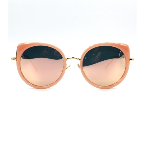 Ottika Round Cateye Sunglasses - UV Protection | Model 1222 | Pink-Gold Mirror