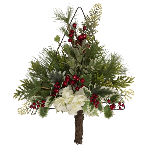 NORTHLIGHT  24" Pine Christmas Tree Wall Hanging Decoration With Berries And Holly