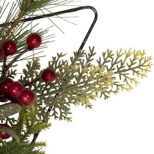 24" Pine Christmas Tree Wall Hanging Decoration with Berries and Holly