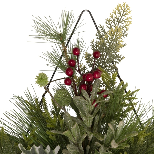 24" Pine Christmas Tree Wall Hanging Decoration with Berries and Holly