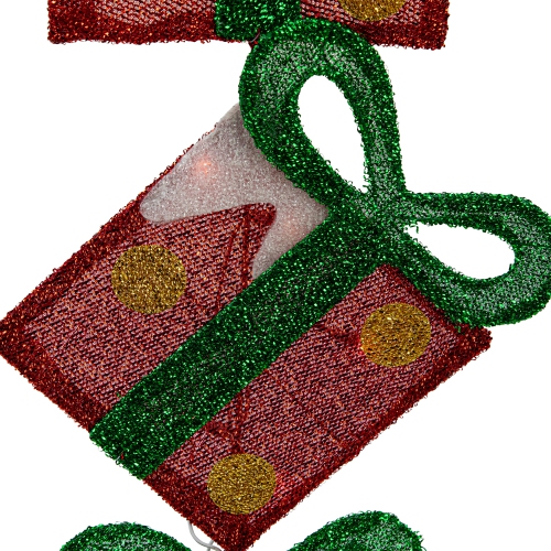 Lighted Tinsel Stacked Gift Boxes Outdoor Christmas Decoration - 44" - Clear Lights