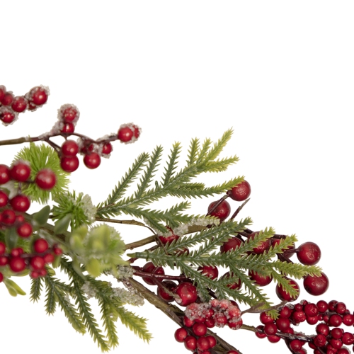 5' x 8" Frosted Pine and Red Berry Christmas Garland - Unlit