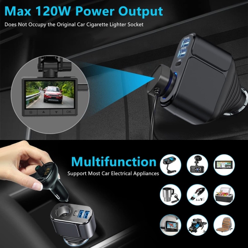 [4IN1] Cigarette Lighter Adapter Socket Splitter with 3 USB Ports [PD3.0& DualQC3.0] Car Charger USB Fast Charger 56W 12V/24V Multi USB C iPhone Car