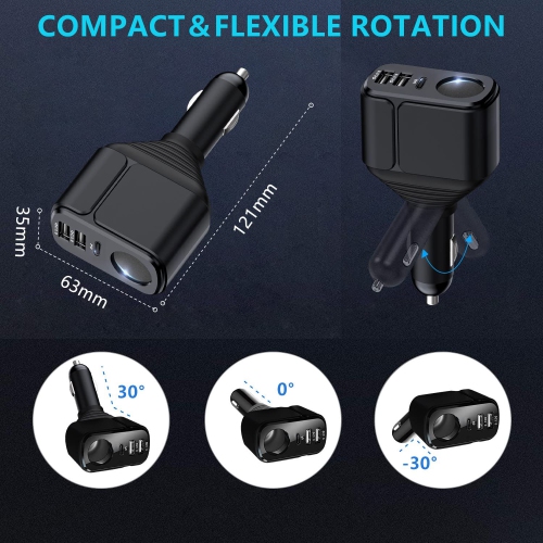 [4IN1] Cigarette Lighter Adapter Socket Splitter with 3 USB Ports [PD3.0& DualQC3.0] Car Charger USB Fast Charger 56W 12V/24V Multi USB C iPhone Car