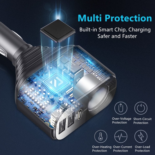 [4IN1] Cigarette Lighter Adapter Socket Splitter with 3 USB Ports [PD3.0& DualQC3.0] Car Charger USB Fast Charger 56W 12V/24V Multi USB C iPhone Car