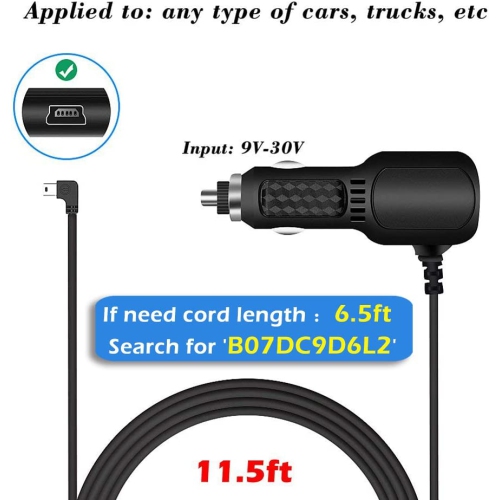 Dash Cam Charger, Car Dash Cam USB Power Cable Cord Vehicle Charging Adapter for Garmin GPS Nuvi\Mirror Cam\Dash Cam Power Cable(Mini USB 11.5ft
