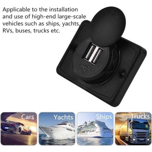 Prise de chargeur USB, prise de chargement double USB en ABS noir de 3,1 a, prise de chargeur à DEL de 12 V étanche