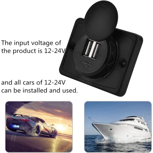 Prise de chargeur USB, prise de chargement double USB en ABS noir de 3,1 a, prise de chargeur à DEL de 12 V étanche