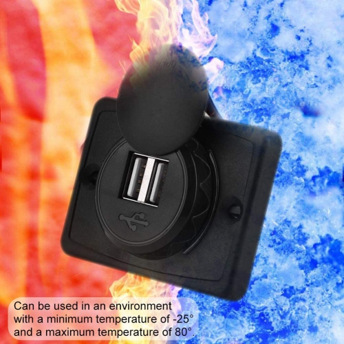 Prise de chargeur USB, prise de chargement double USB en ABS noir de 3,1 a, prise de chargeur à DEL de 12 V étanche