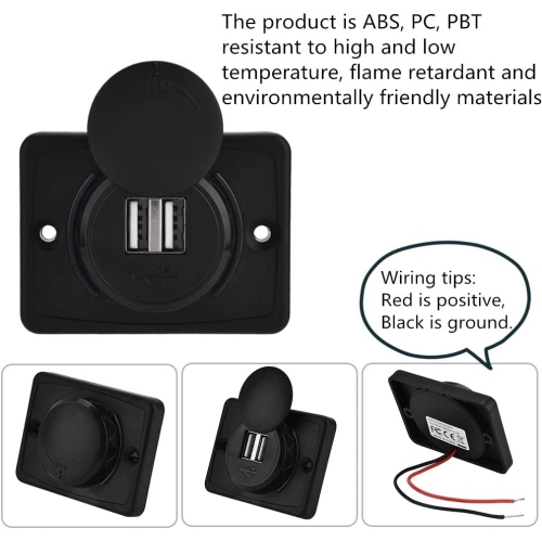Prise de chargeur USB, prise de chargement double USB en ABS noir de 3,1 a, prise de chargeur à DEL de 12 V étanche