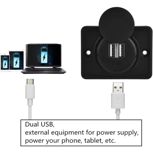Prise de chargeur USB, prise de chargement double USB en ABS noir de 3,1 a, prise de chargeur à DEL de 12 V étanche