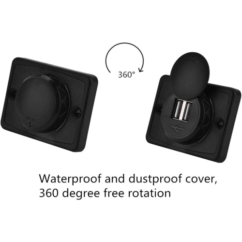 Prise de chargeur USB, prise de chargement double USB en ABS noir de 3,1 a, prise de chargeur à DEL de 12 V étanche