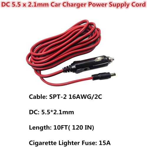 Câble de chargeur d’auto AEISVIK DC - Chargeur d’auto c.c. 12 à 24 V; Cordon d’alimentation pour allume-cigare mâle à prise c.c. rallonge de 5,5 x