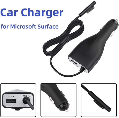 Surface Car Charger with USB Charging Port, Total 42W 12V 2.58A Power Supply, Compatible for Microsoft Surface Pro7 + Plus Pro6 Pro5~3 Surface Go 1/2