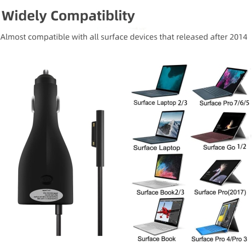 Surface Car Charger with USB Charging Port, Total 42W 12V 2.58A Power Supply, Compatible for Microsoft Surface Pro7 + Plus Pro6 Pro5~3 Surface Go 1/2