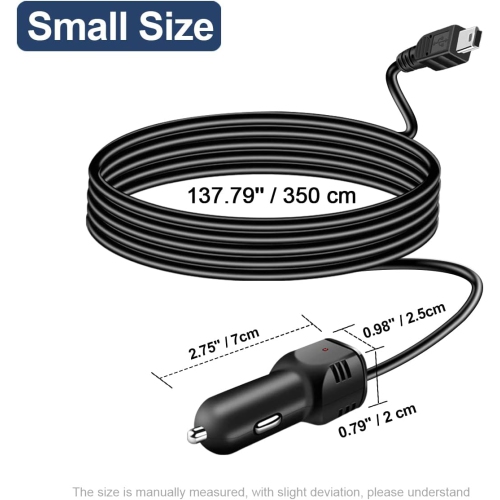 Dash Camera Car Charger, Micro USB and Mini USB Interfaces,Driving Recorders Power Cord 3.5m/11.5ft 12V/24V to DC5V 2A