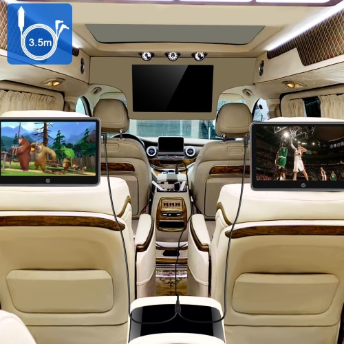 Dual Power Supply Cord Car Charger,12V/24V(DC5.5x2.1mm) 3.5m/11.48ft,for Two Car Rear-seat Monitors,Car Vacuum Cleaners, Walkie-talkies, Tire Air