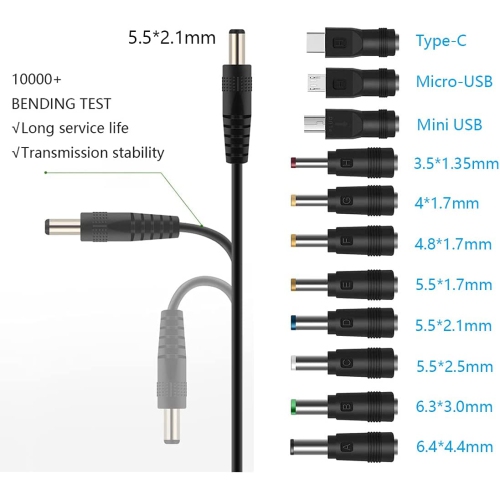 Universal 12V Car Charger(Max 10A) + 5V DC Power Cable,with 11 Connectors for DVD Player,Dash Camera,GPS,Bluetooth Speakers,Shaver Fans